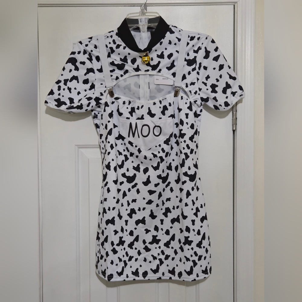 Fashion Nova Women's Cow Queen 5 Pc Dress Halloween Costume Set White/Black M/L - Picture 4 of 13